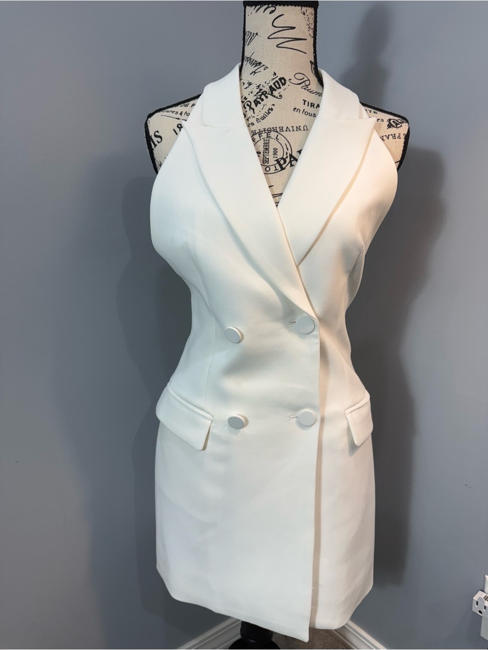 Bardot White Sleeveless Double-Breasted Blazer Dress